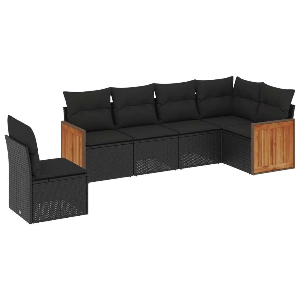 Set Divano da Giardino 6 pz con Cuscini Nero in Polyrattan 3227693