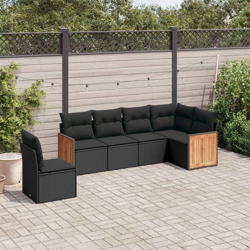 Set Divano da Giardino 6 pz con Cuscini Nero in Polyrattan 3227693