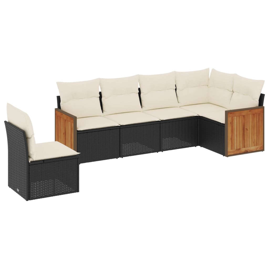 Set Divano da Giardino 6 pz con Cuscini Nero in Polyrattan 3227694