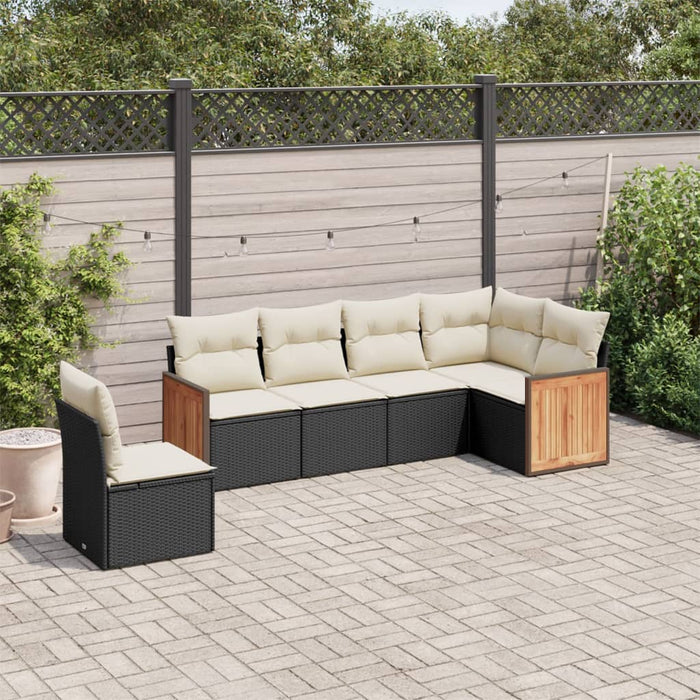 Set Divano da Giardino 6 pz con Cuscini Nero in Polyrattan 3227694