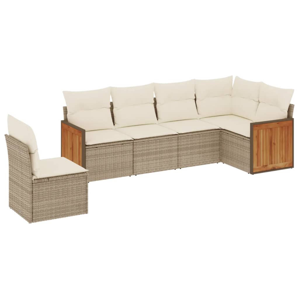 Set Divano da Giardino 6 pz con Cuscini Beige in Polyrattan 3227696