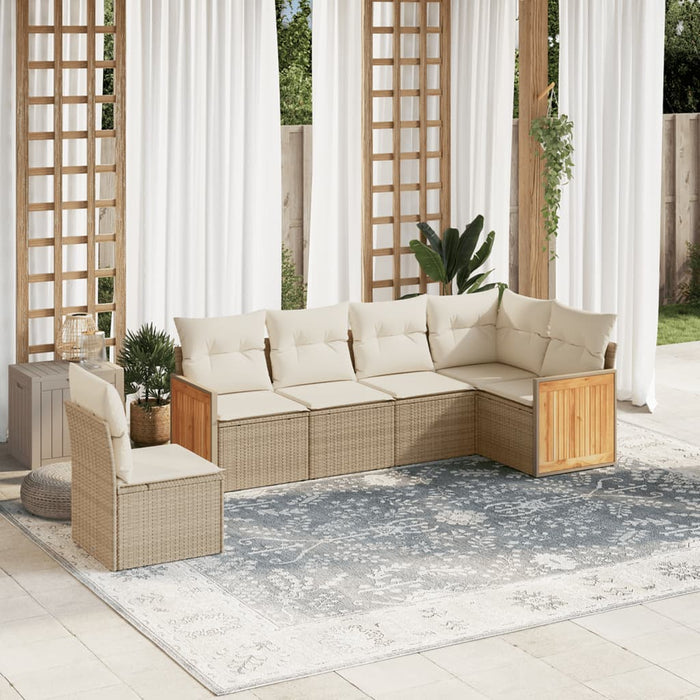 Set Divano da Giardino 6 pz con Cuscini Beige in Polyrattan 3227696