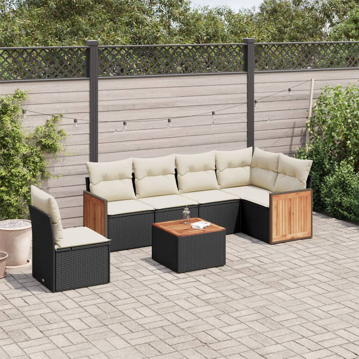 Set Divani da Giardino con Cuscini 7pz Nero Polyrattan 3227701