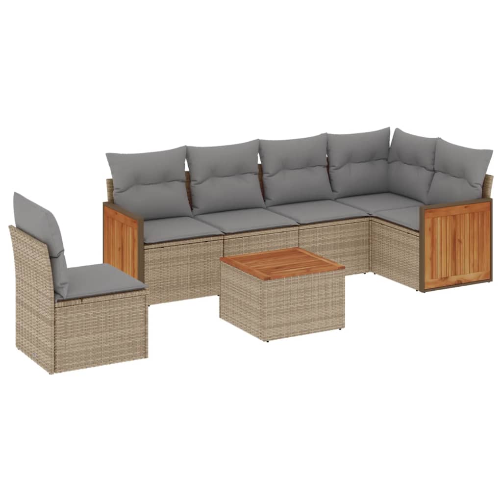 Set Divani da Giardino 7 pz con Cuscini Beige in Polyrattan 3227704