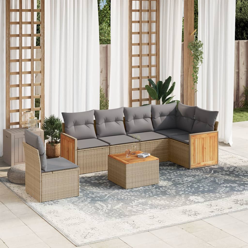 Set Divani da Giardino 7 pz con Cuscini Beige in Polyrattan 3227704