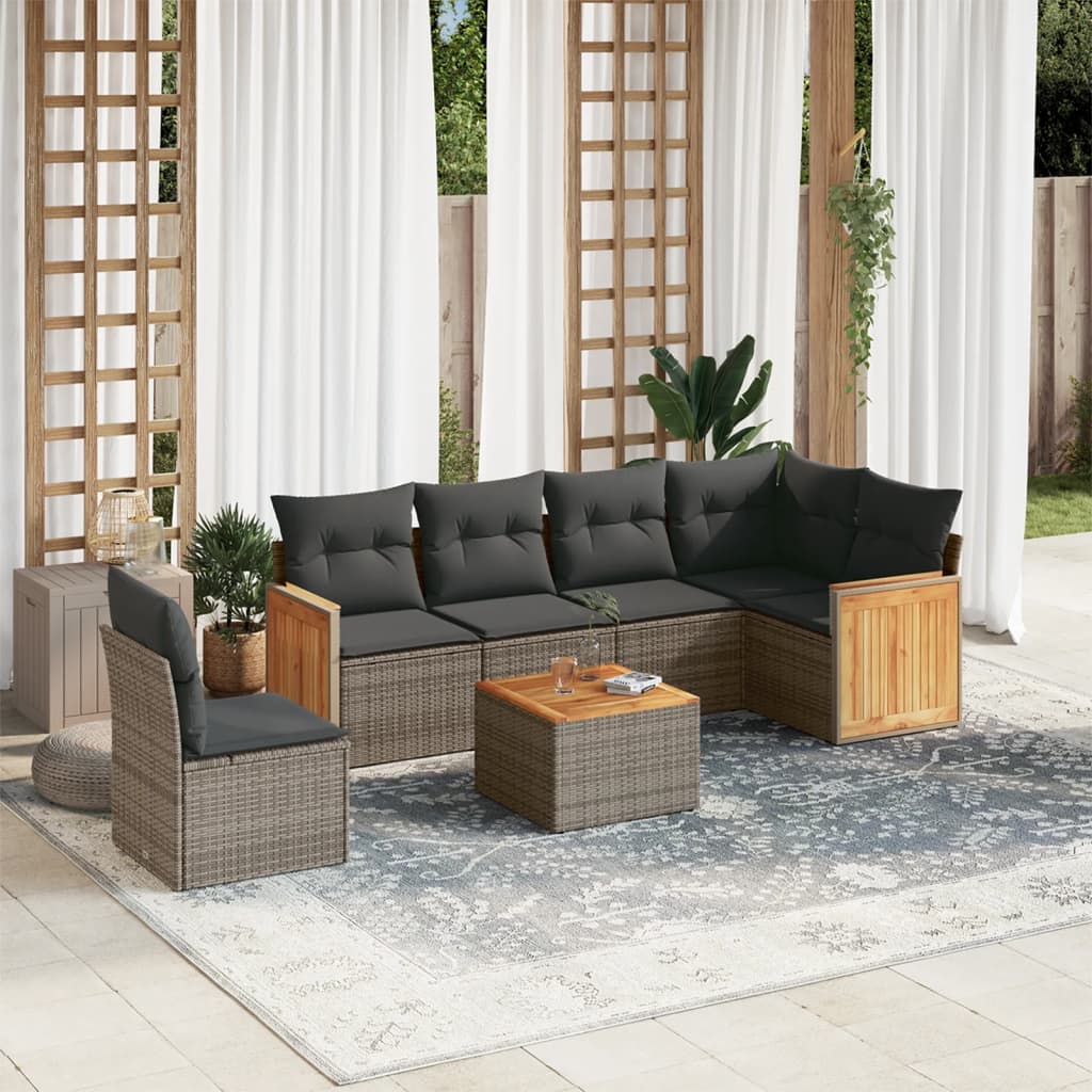 Set Divani da Giardino 7 pz con Cuscini Grigio in Polyrattancod mxl 92177