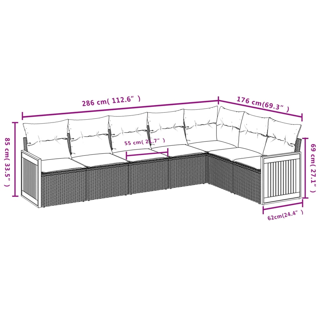 Set Divani da Giardino 7 pz con Cuscini Beige in Polyrattan 3227711