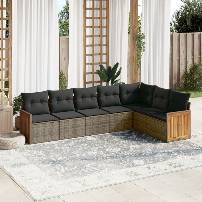 Set Divani da Giardino 7 pz con Cuscini Grigio in Polyrattan 3227712