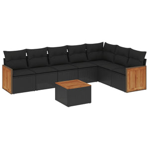 Set Divani da Giardino con Cuscini 8 pz Nero in Polyrattan 3227714