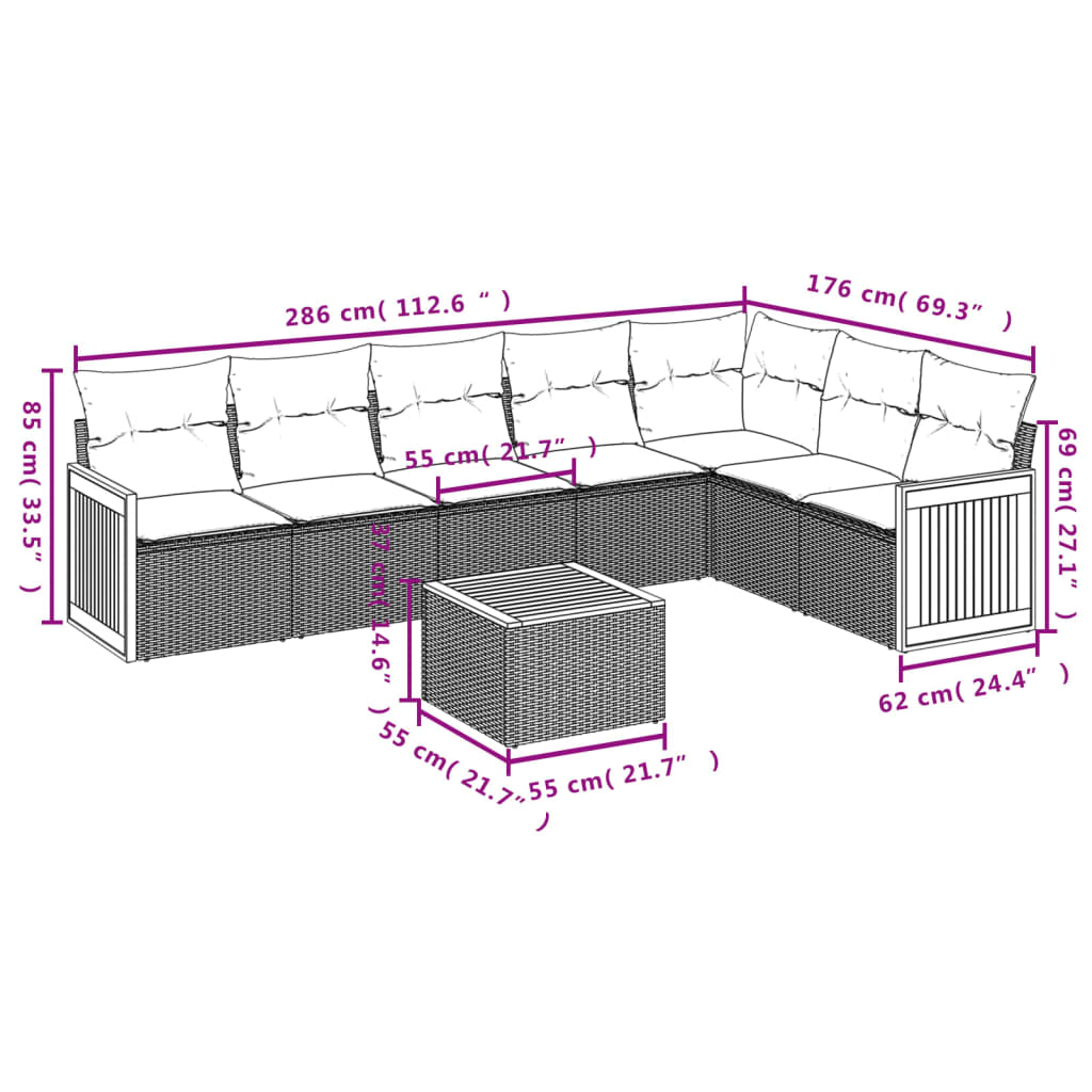 Set Divani da Giardino con Cuscini 8 pz Nero in Polyrattan 3227714