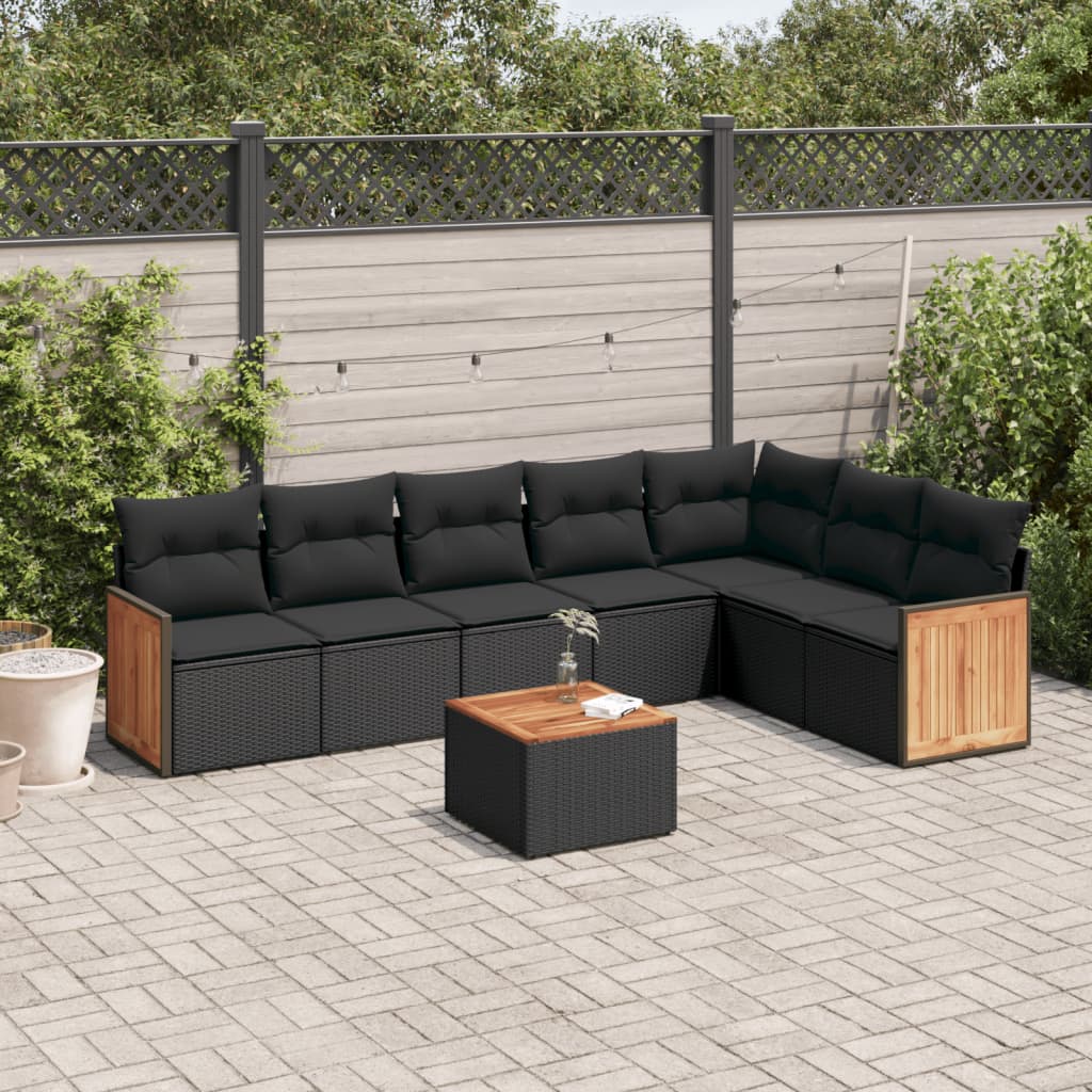 Set Divani da Giardino con Cuscini 8 pz Nero in Polyrattan 3227714