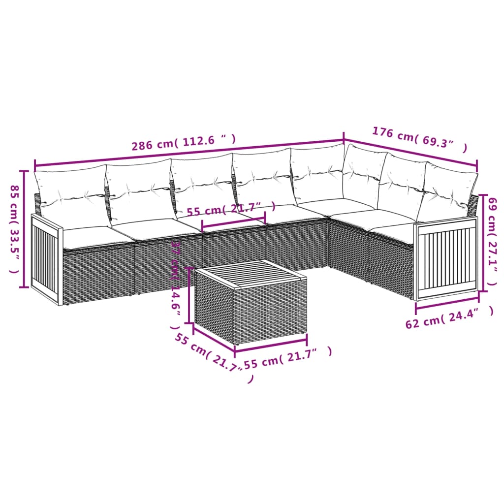 Set Divani da Giardino con Cuscini 8 pz Nero in Polyrattan 3227715