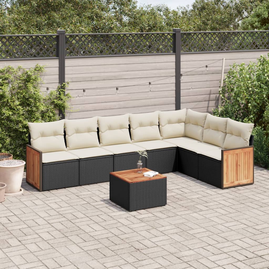 Set Divani da Giardino con Cuscini 8 pz Nero in Polyrattan 3227715