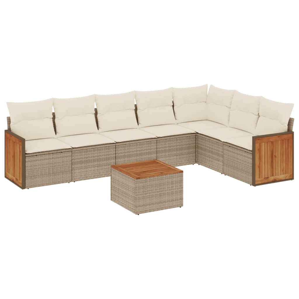 Set Divano da Giardino 8 pz con Cuscini Beige in Polyrattan 3227717