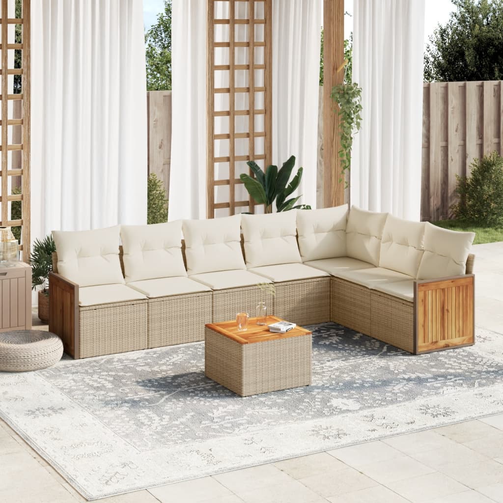 Set Divano da Giardino 8 pz con Cuscini Beige in Polyrattan 3227717