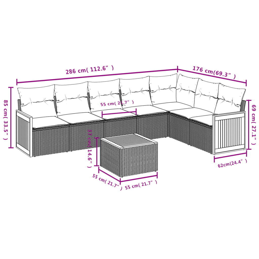 Set Divano da Giardino 8 pz con Cuscini Beige in Polyrattan 3227718