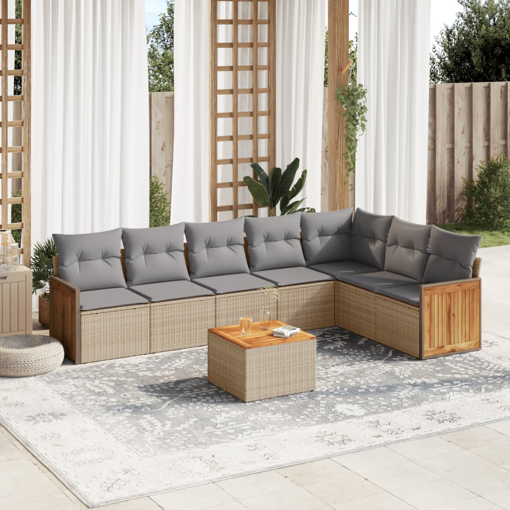 Set Divano da Giardino 8 pz con Cuscini Beige in Polyrattan 3227718