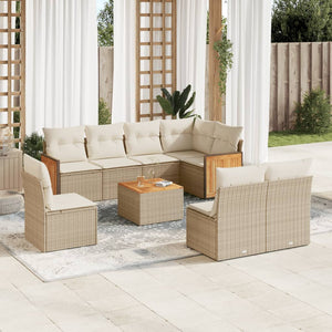 Set Divano da Giardino 9 pz con Cuscini Beige in Polyrattan 3227731