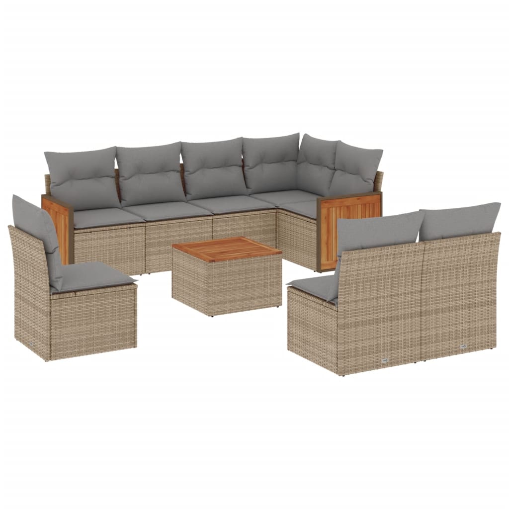 Set Divano da Giardino 9 pz con Cuscini Beige in Polyrattancod mxl 90196