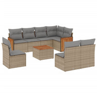 Set Divano da Giardino 9 pz con Cuscini Beige in Polyrattan 3227732