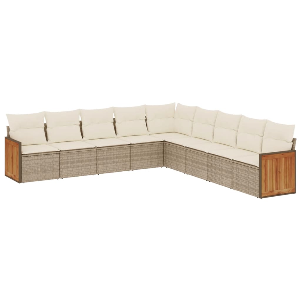 Set Divano da Giardino 9 pz con Cuscini Beige in Polyrattan 3227738