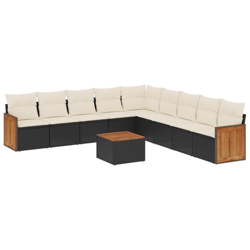 Set Divani da Giardino 10pz con Cuscini in Polyrattan Nero 3227743