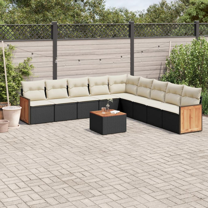 Set Divani da Giardino 10pz con Cuscini in Polyrattan Nero 3227743