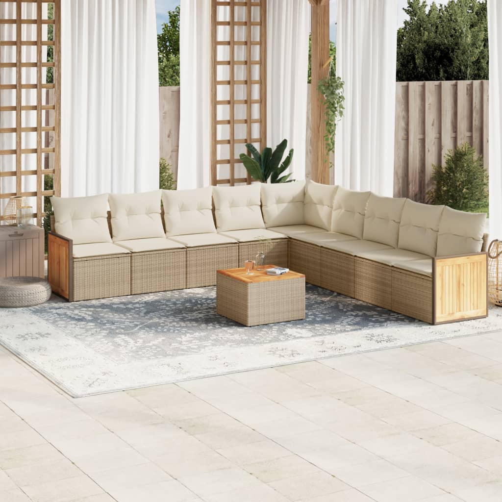 Set Divano da Giardino 10 pz con Cuscini Beige in Polyrattancod mxl 89831