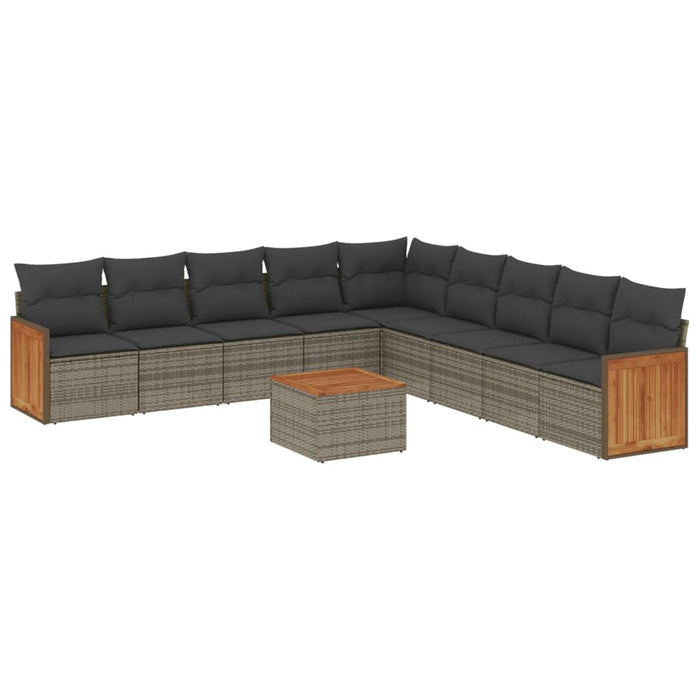 Set Divano da Giardino 10 pz con Cuscini Grigio in Polyrattan 3227747