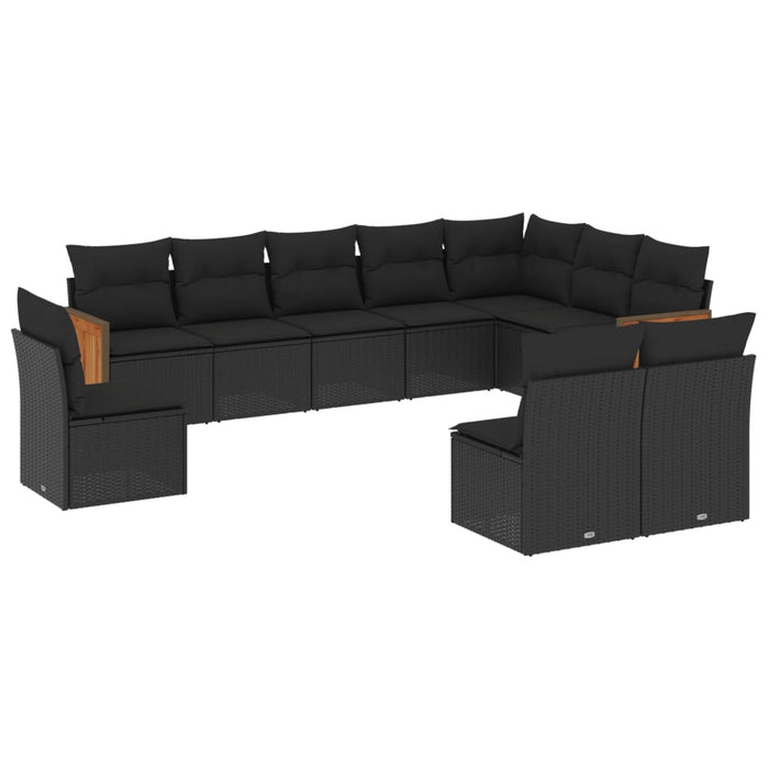 Set Divani da Giardino 10pz con Cuscini in Polyrattan Nero 3227749