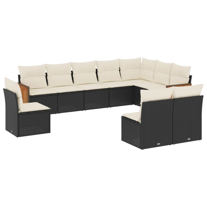 Set Divani da Giardino 10pz con Cuscini in Polyrattan Nero 3227750