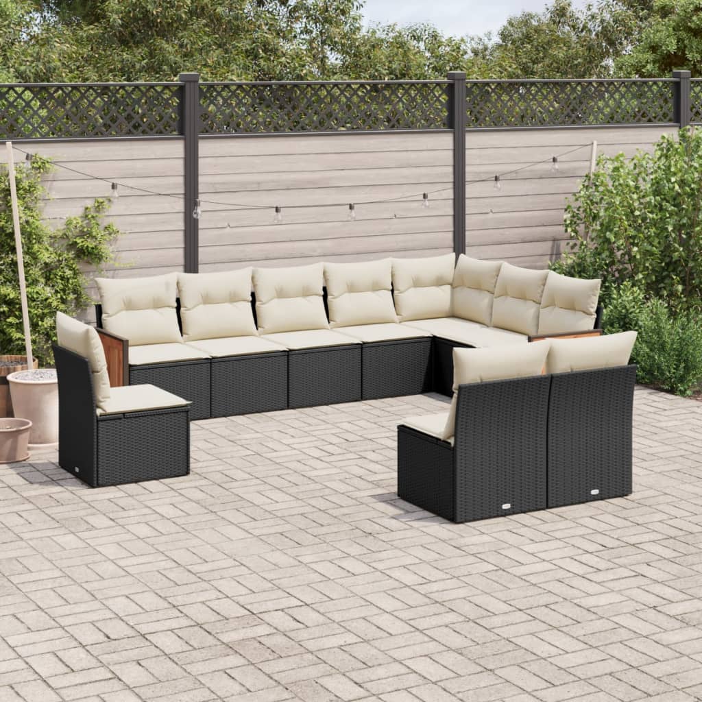 Set Divani da Giardino 10pz con Cuscini in Polyrattan Nero 3227750