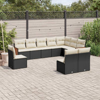 Set Divani da Giardino 10pz con Cuscini in Polyrattan Nero 3227750