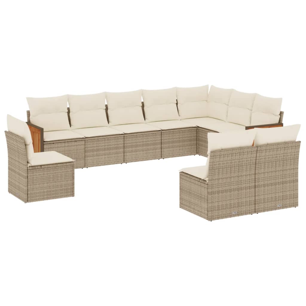 Set Divano da Giardino 10 pz con Cuscini Beige in Polyrattan 3227752