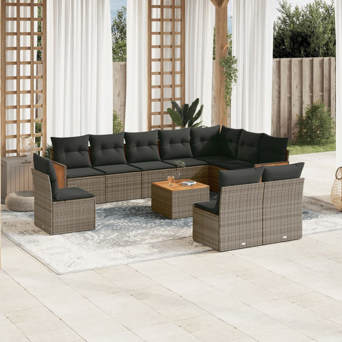 Set Divani da Giardino 11 pz con Cuscini in Polyrattan Grigio 3227761