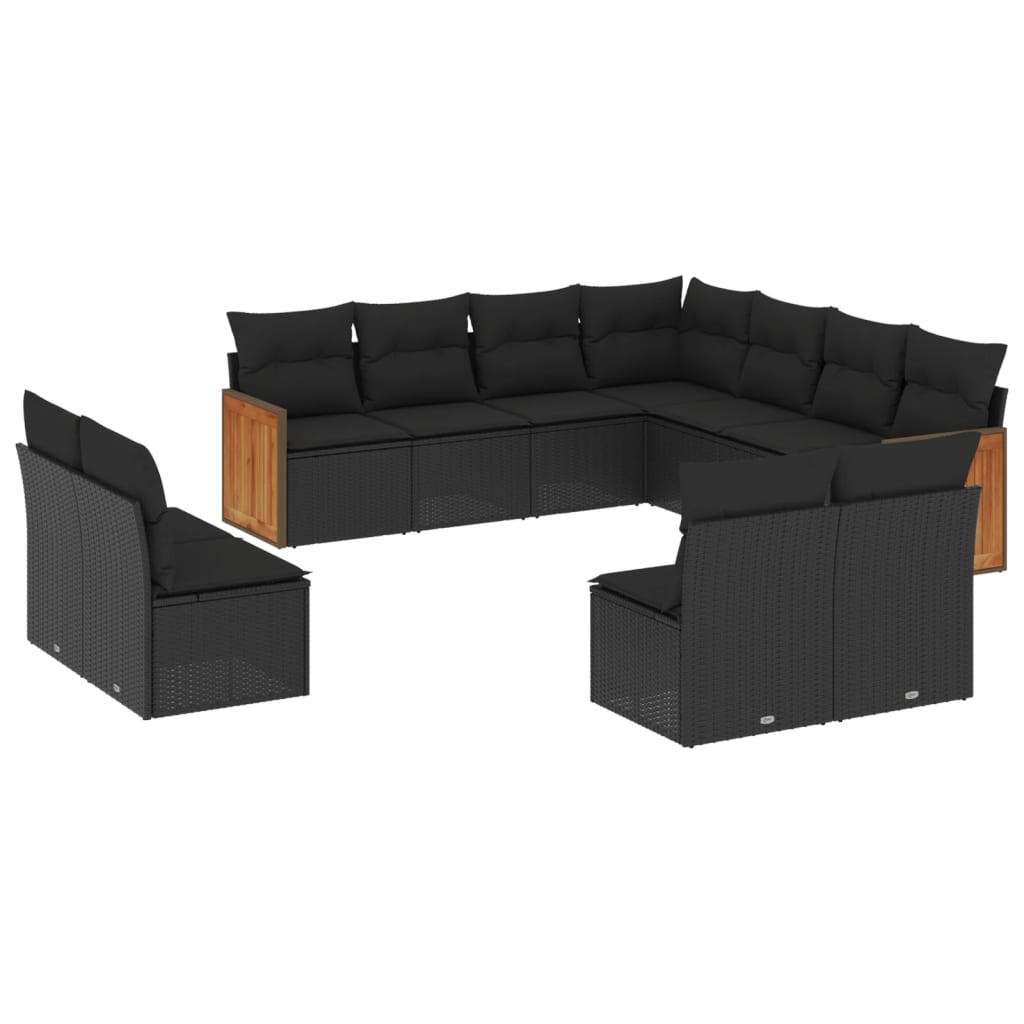 Set Divani da Giardino 11 pz con Cuscini in Polyrattan Nero 3227763