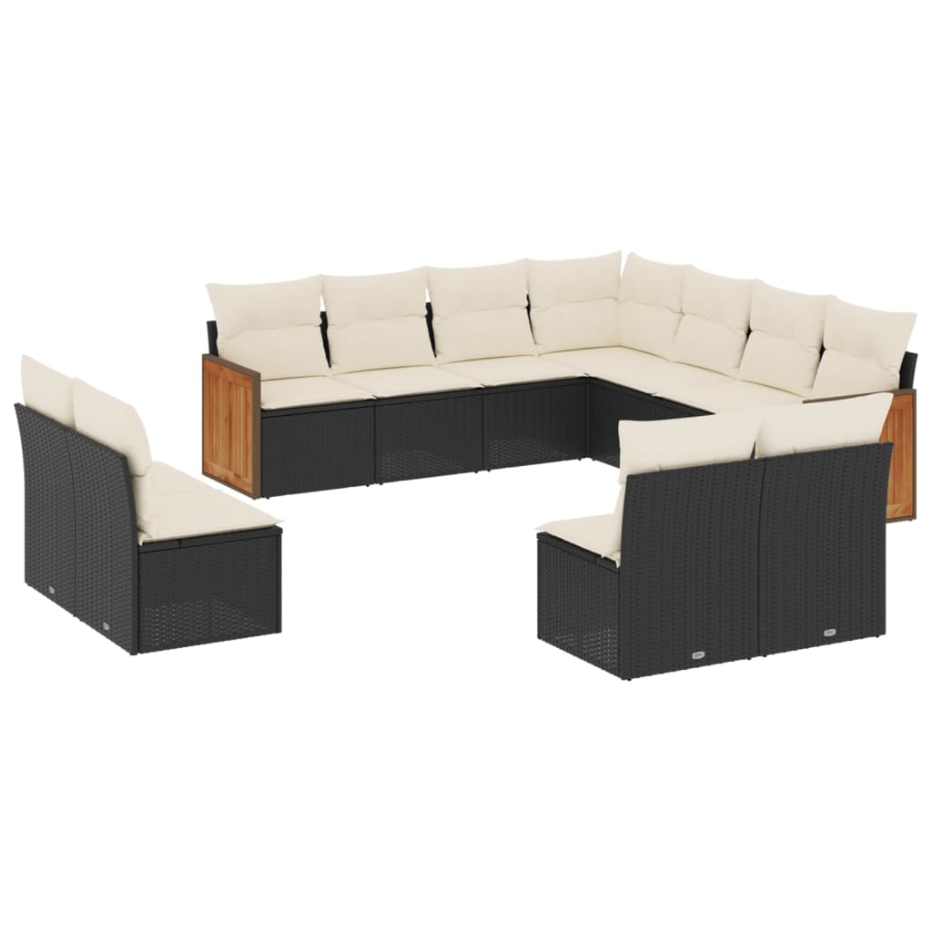 Set Divani da Giardino 11 pz con Cuscini in Polyrattan Nero 3227764