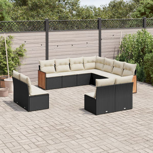 Set Divani da Giardino 11 pz con Cuscini in Polyrattan Nero 3227764