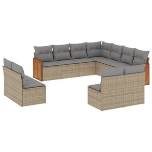 Set Divani da Giardino 11 pz con Cuscini Beige in Polyrattan 3227767