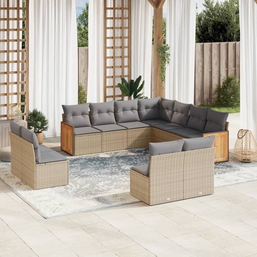 Set Divani da Giardino 11 pz con Cuscini Beige in Polyrattan 3227767