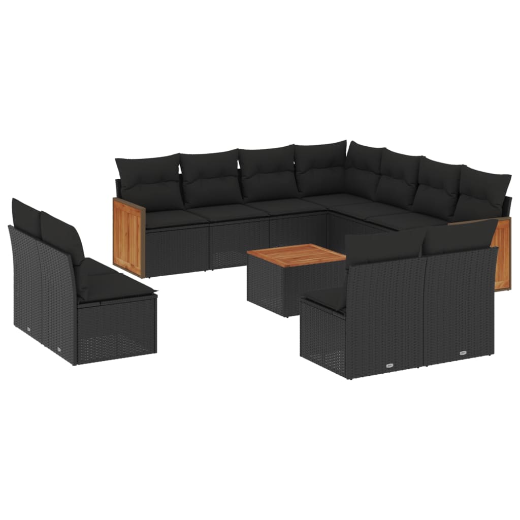 Set Divani da Giardino 12 pz con Cuscini Nero in Polyrattan 3227770