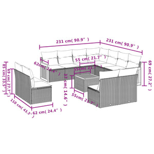 Set Divani da Giardino 12 pz con Cuscini Nero in Polyrattan 3227770