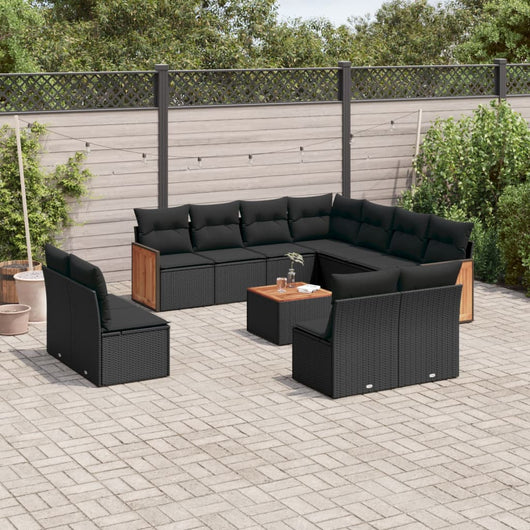 Set Divani da Giardino 12 pz con Cuscini Nero in Polyrattan 3227770