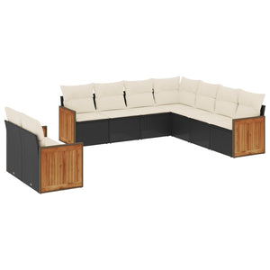 Set Divani da Giardino 9 pz con Cuscini Nero in Polyrattan 3227778