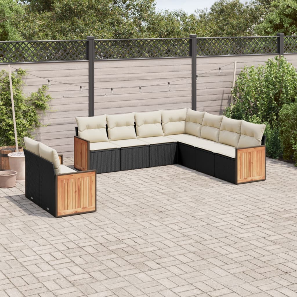 Set Divani da Giardino 9 pz con Cuscini Nero in Polyrattan 3227778