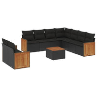 Set Divani da Giardino 10pz con Cuscini in Polyrattan Nero 3227784