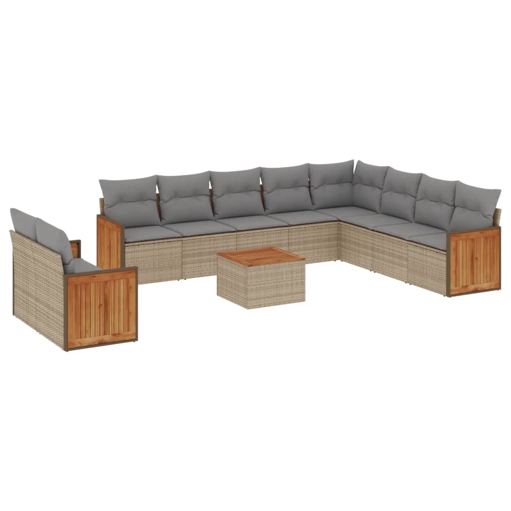 Set Divani da Giardino 11 pz con Cuscini Beige in Polyrattan 3227802