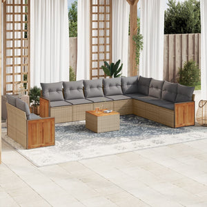 Set Divani da Giardino 11 pz con Cuscini Beige in Polyrattan 3227802