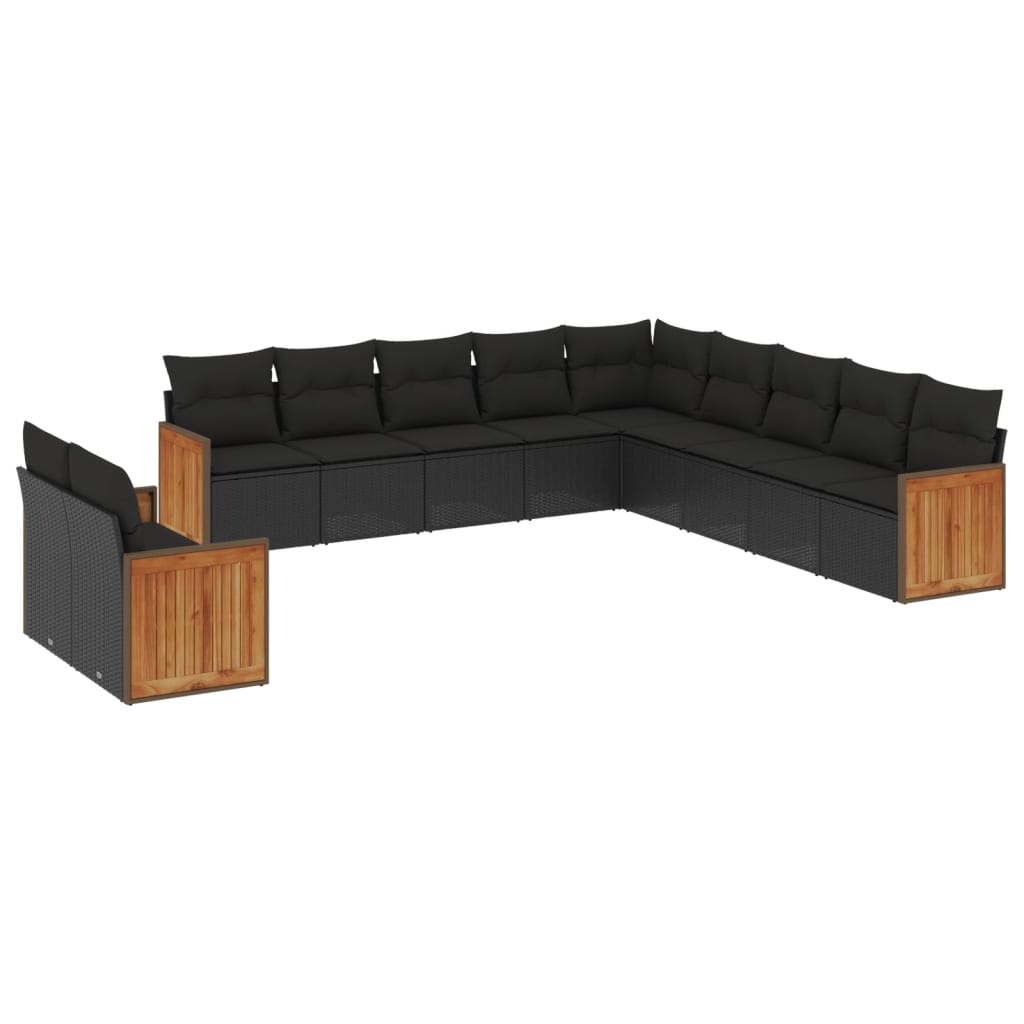 Set Divani da Giardino 11 pz con Cuscini in Polyrattan Nero 3227805