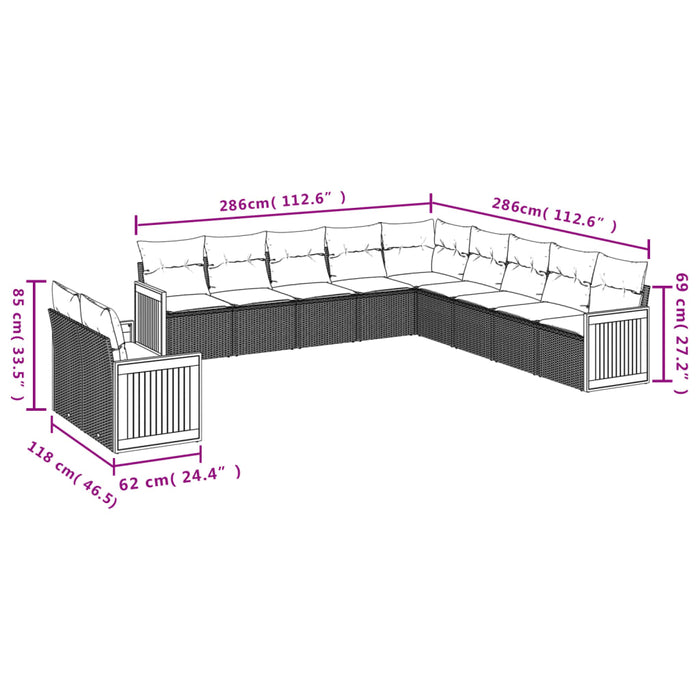 Set Divani da Giardino 11 pz con Cuscini in Polyrattan Nero 3227805